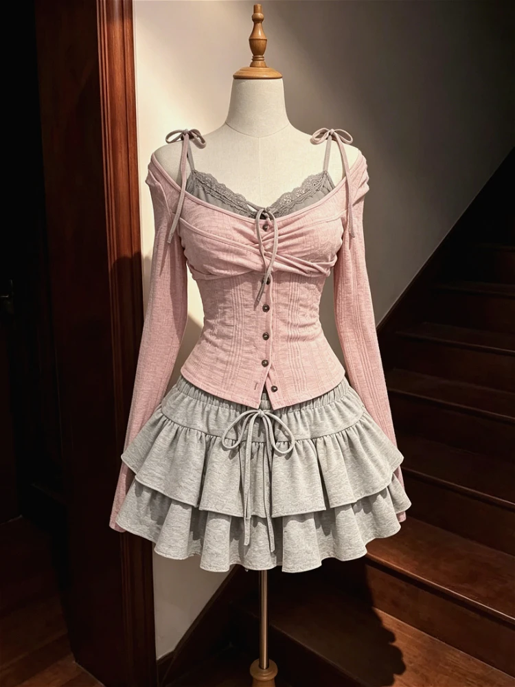 Kawaii Lolita Rüschenkleid Damen Japanisches Süßes Spitzenkleid mit Schleife Vintage Kuchenkleid Harajuku Y2k Bodycon Bandage Kleid 2026 Sommer Neu