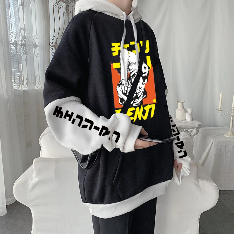 Japan Anime Chainsaw Man Pochita Denji Hoodies Casual Loose Manga Patchwork Pullover Tops Men Women Spring Oversized Sweatshirts