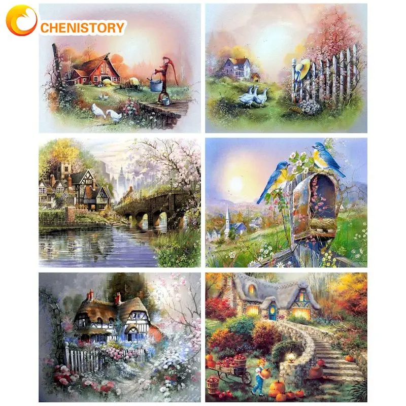 CHENISTORY 40x50cm DIY Painting By Numbers For Adults Handpainted Oil Painting Acrylic Paint Kit Landscape On Canvas Gift