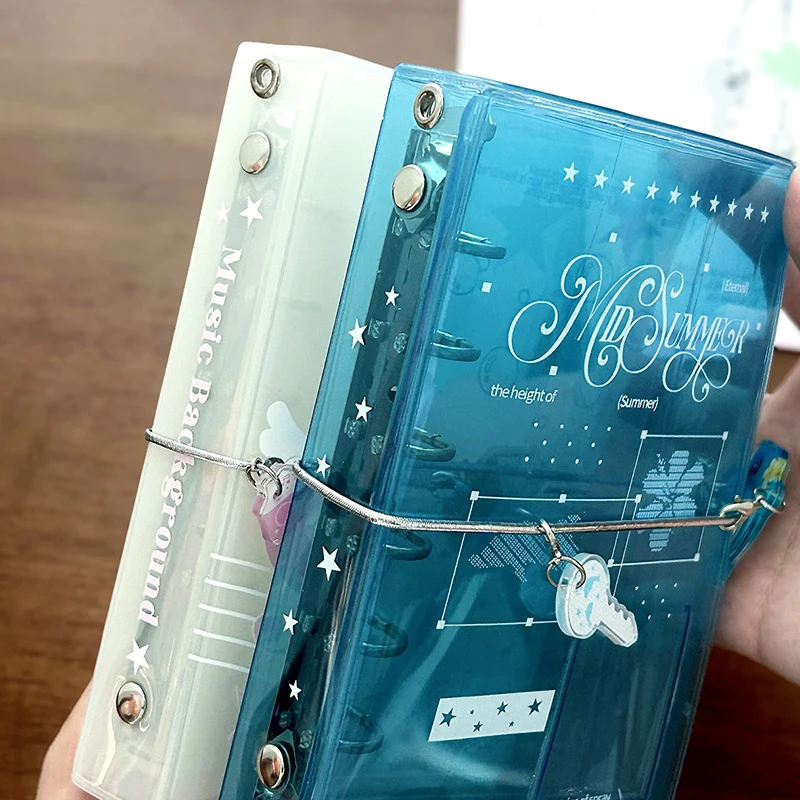Verão oceano azul pasta a7 com três dobras pvc capa organizador refrescante planejador com charme acessório divisor páginas notebook escritório