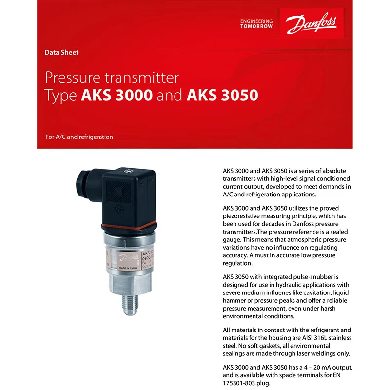 DanfosS Danfoss AKS3000 pressure transmitter 060G3958/6517/6518 7/16-20