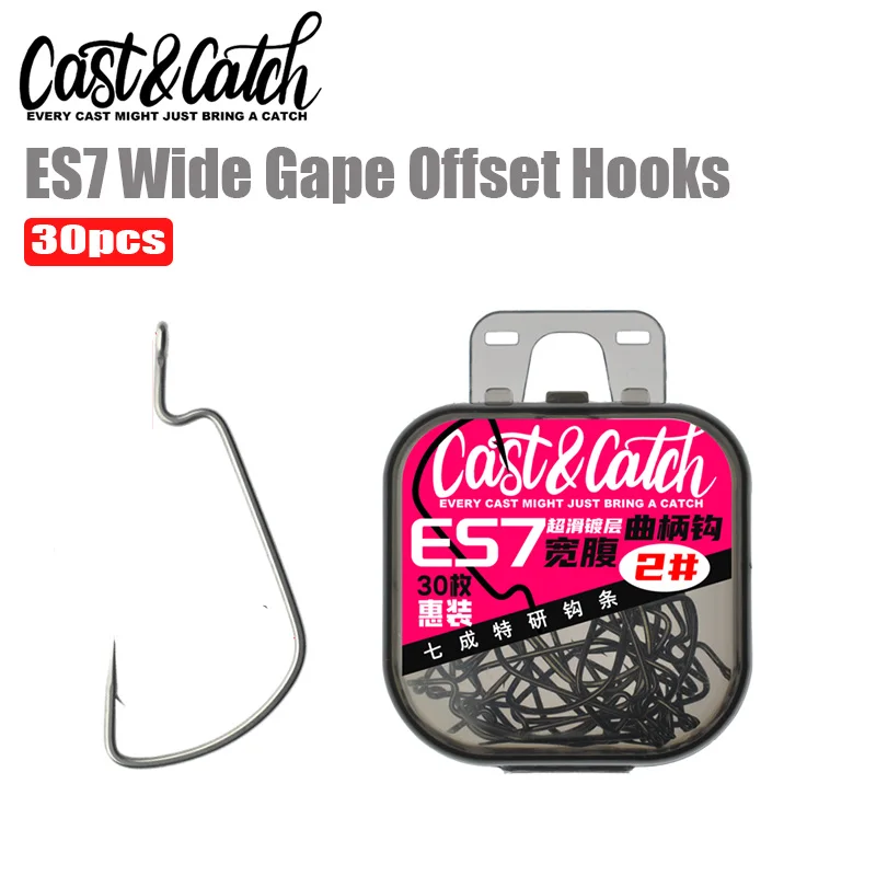 Cast&Catch ES7 Wide Gape Offset Hooks 30pcs/pack High Carbon Steel Fishing Hook For Soft Plastic Baits Lure Bass
