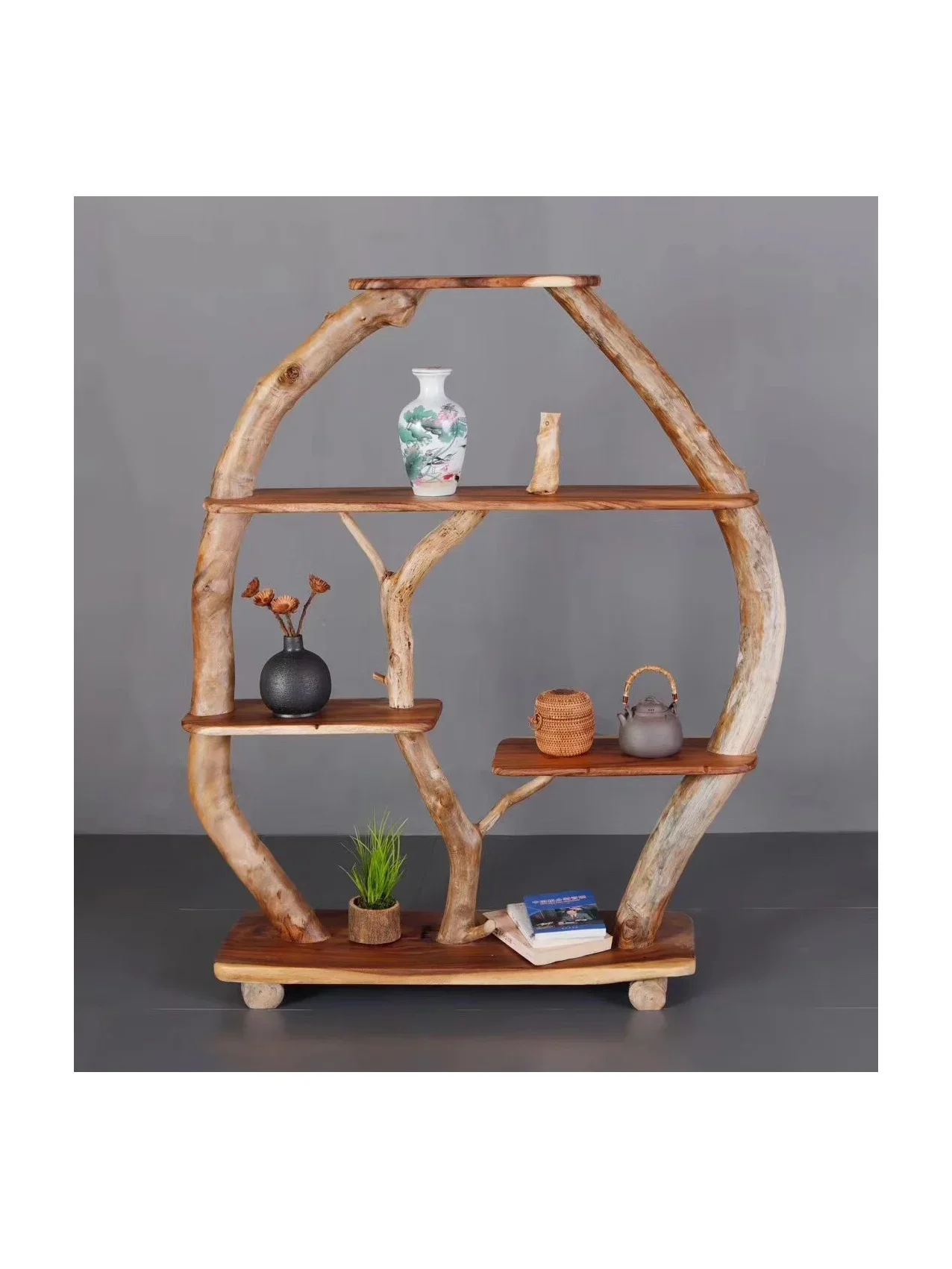 رف عرض سلم زهرة خشبية عالية الجودة حامل نبات قائم #4