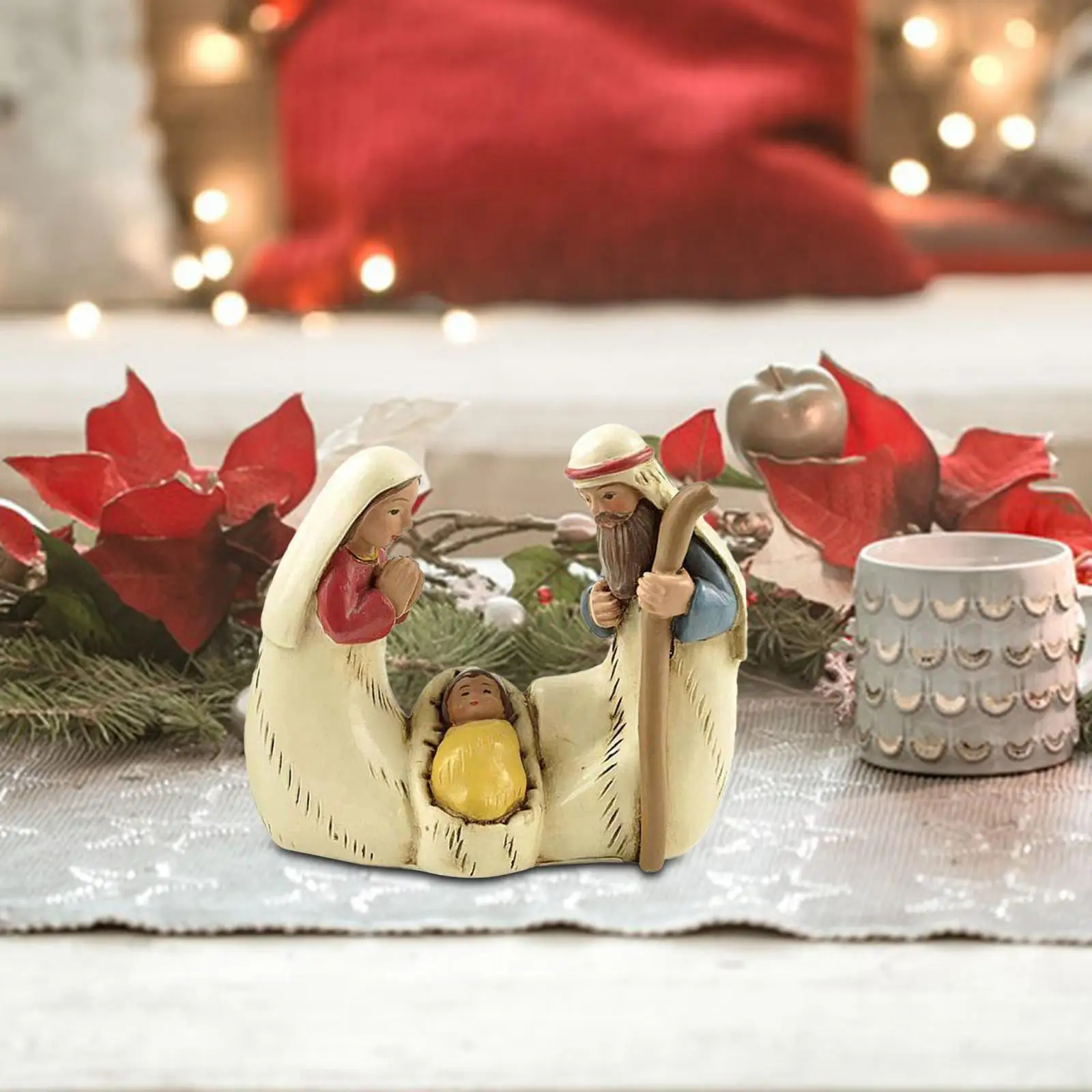 Nativity Manger Scene Ornament Fireplace Artwork Miniatures Display Collection Desktop Collectible Figurines Statues Decoration