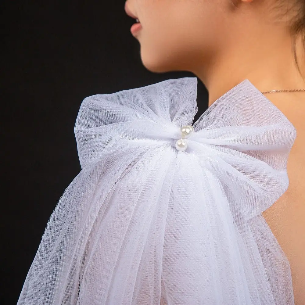 1 пара плиссированных тюлевых свадебных платьев для невесты, шаль, золотая марля, блестящий бант, прозрачная шаль, свадебные аксессуары, жемчуг