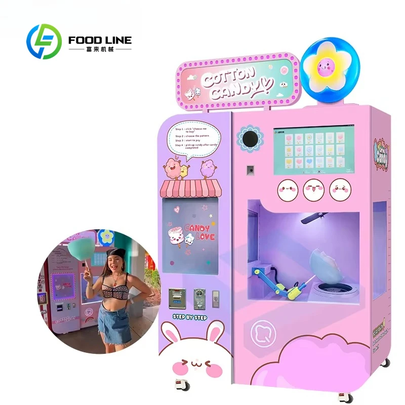 Customized Intelligent Candy Floss Vending Making Machine/Automatic Cotton Candy Vending Machine With Super Touch Advertising