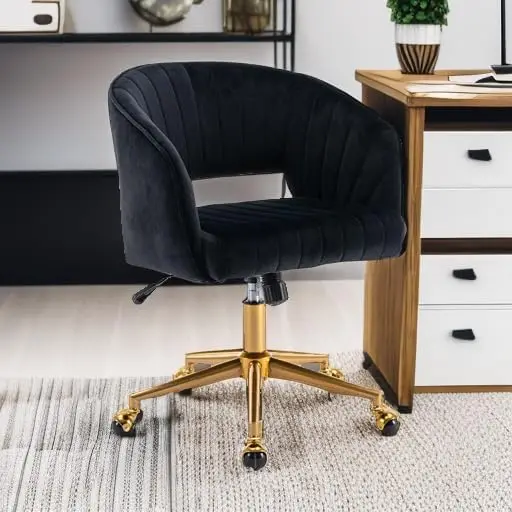 Swivel Velvet Desk Chair Accent Armchair Upholstered Modern Tufted Chairs with Gold Base for Girls Women Ergon