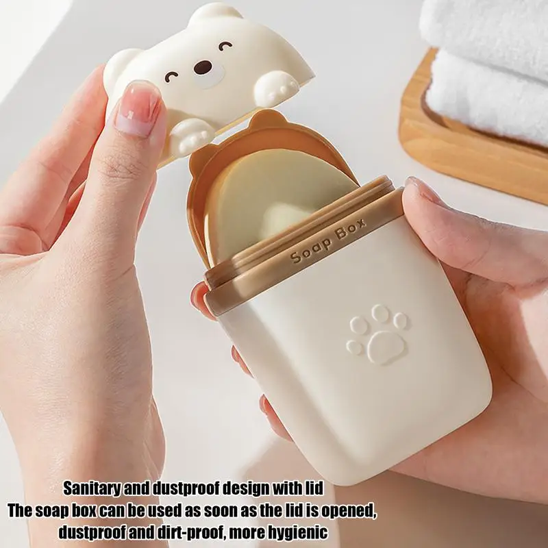 Shampoo Bar Holder Travel Case Cute Bear Shape Body Wash Bar Container With Draining Hole Washing Bar Case For Camping Must-have