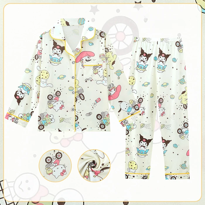 Conjuntos de pijama japonês dos desenhos animados para crianças, cardigã macio, roupas noturnas respiráveis soltas para crianças, estampa confortável e adorável