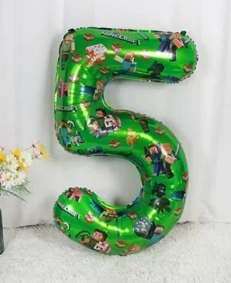 Cartoon Minecraft Ballon New My World Pixel Grün Nummer 0-9 Aluminiumfolie Luftballon Kindergeburtstag Party Dekoration