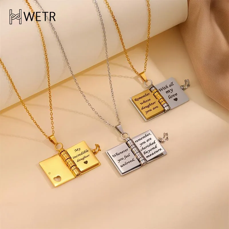 الفولاذ المقاوم للصدأ بلدي ليتل ستار نقش كتاب قلادة قلادة لابنة الحب قابلة للفتح مع 7 صفحات هدية سلسلة سترة المرأة #1