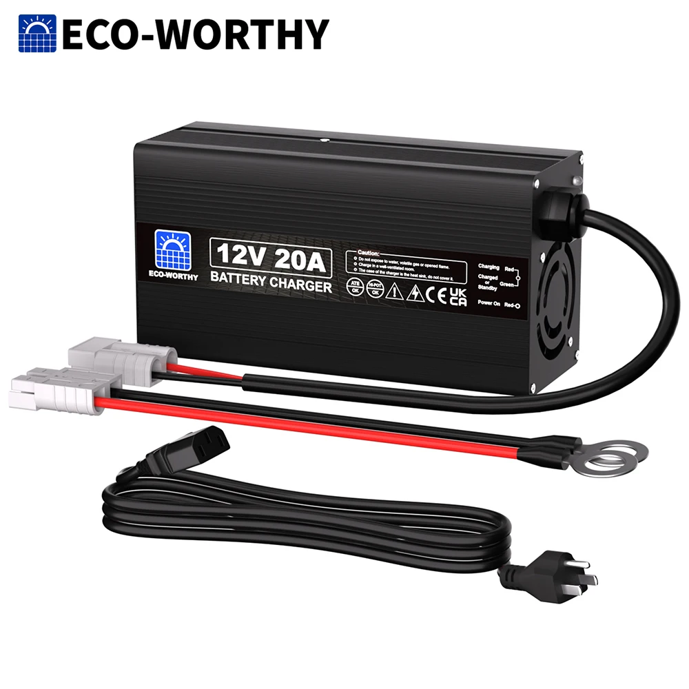 

ECO-WORTHY 12V 20A Lithium Battery Charger 14.6V LiFePO4 Battery Charger with Anderson Connector for Deep Cycle Rechargeable