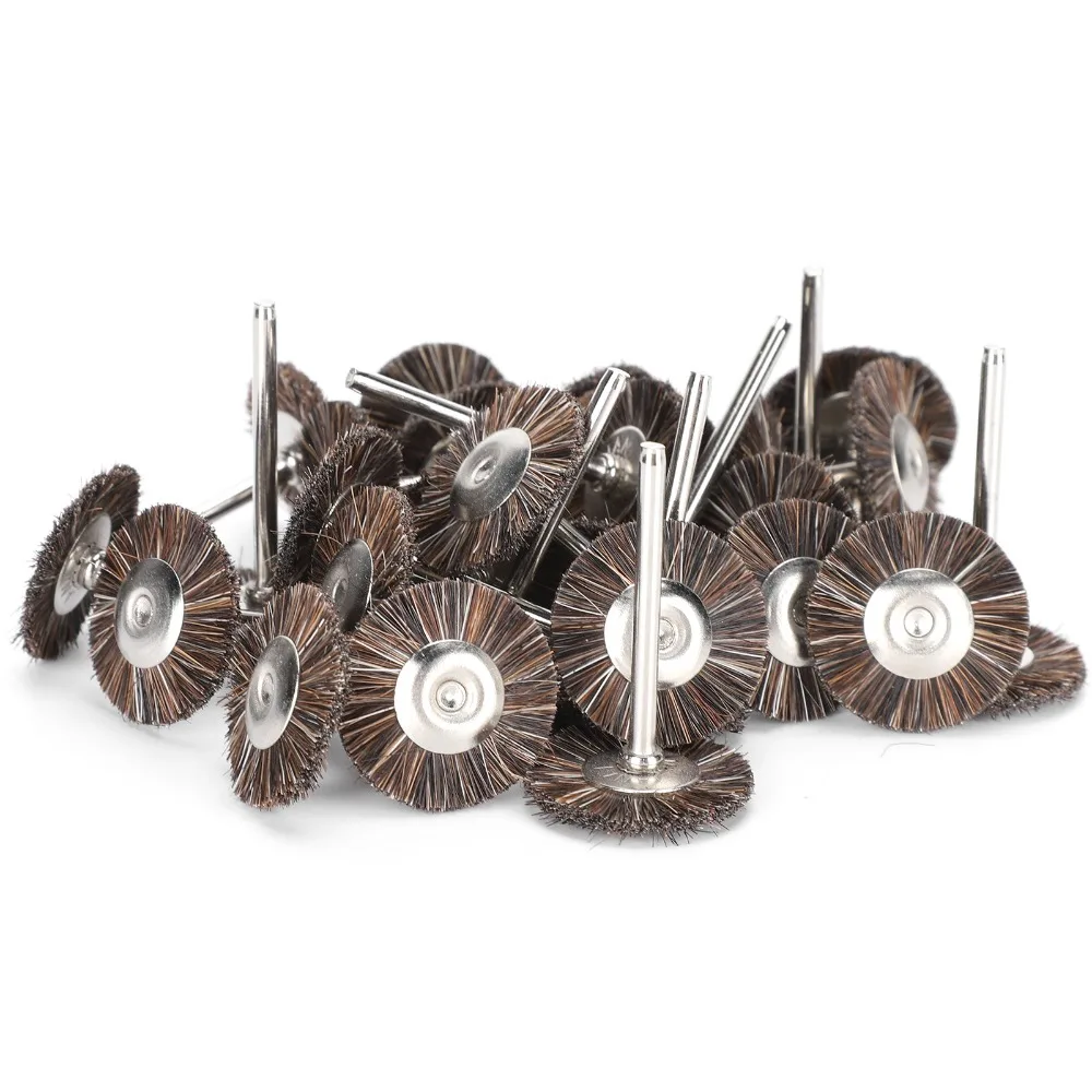30pcs T-Type Design Brush Wheel Polishing Tool 25mm Wheel Diameter Flat Mini Shape Wood Carving Brush Wheel 3mm Shank