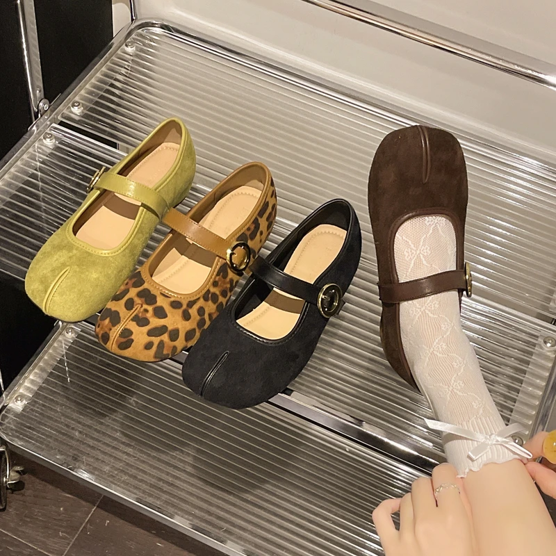 Retro Faux Suede Slip-On Mary Janes Women's Shoes Summer Casual Commute Fashion High Low Heel Rubber Outsole Leopard Print