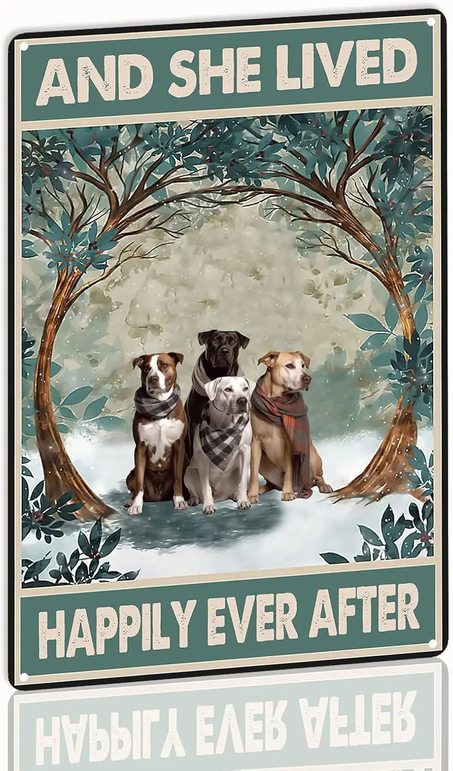 YLUYINOM Retro Meta Funny Dogs And She Lived Happily Ever After Metal Tin Sign Farmhouse Yard Garden Man Cave Coffee Bar Decor 6