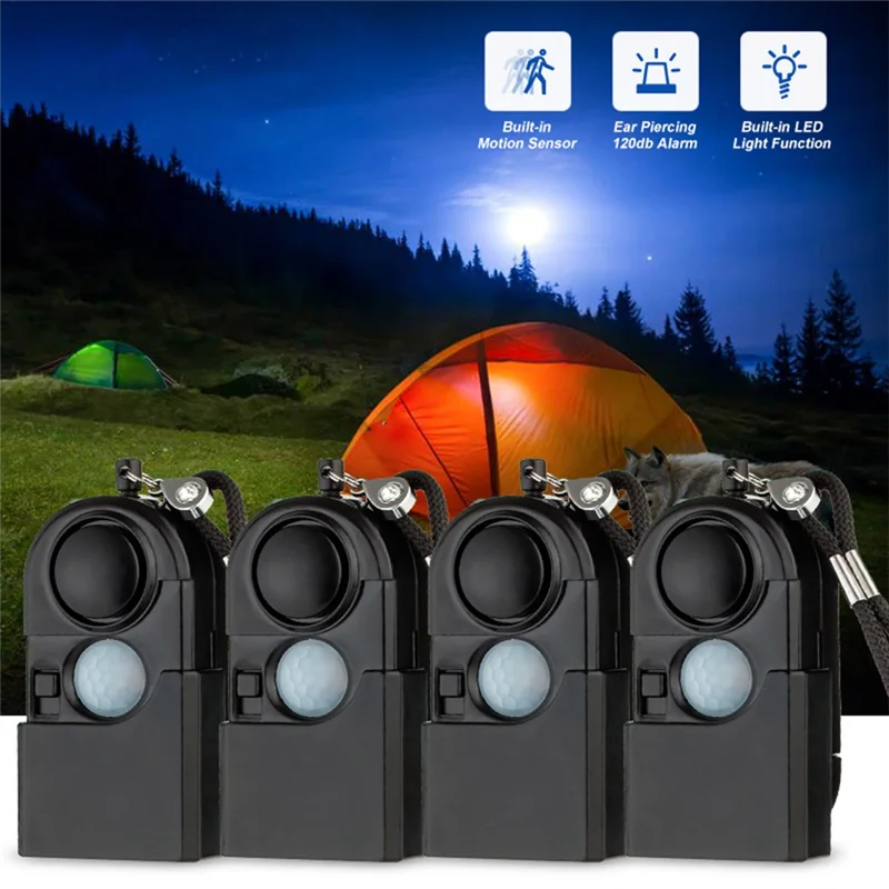 -MEOF 4Pcs Portable Mini Motion Detector Alarm 120DB Siren SOS LED Light Security For Travel Home Kids Safe Personal Alarm