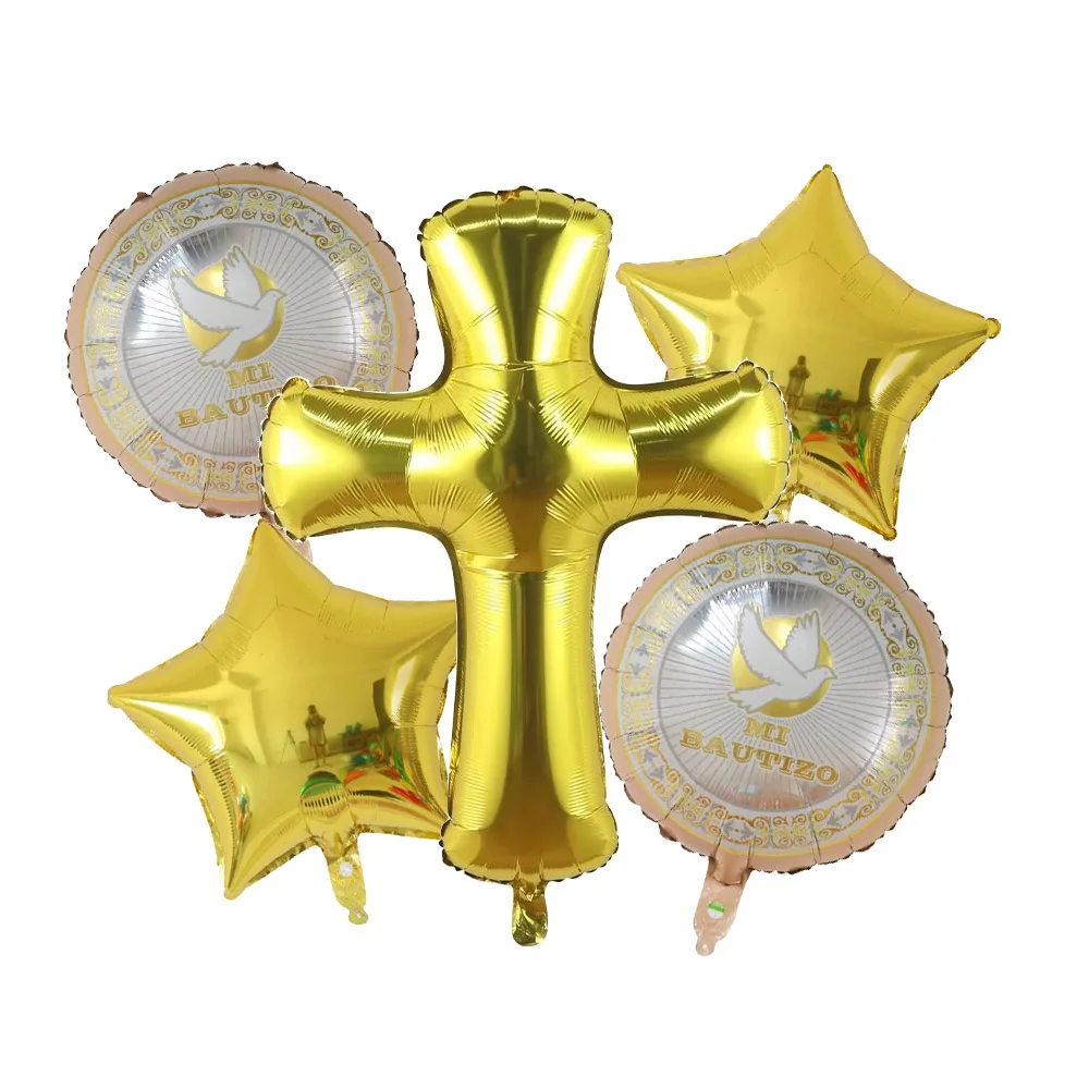 5pcs Church Easter Cross Baptism Foil Balloons Christian Catholic Worship Pray Wedding Celebration Birthday Follower Party Ball