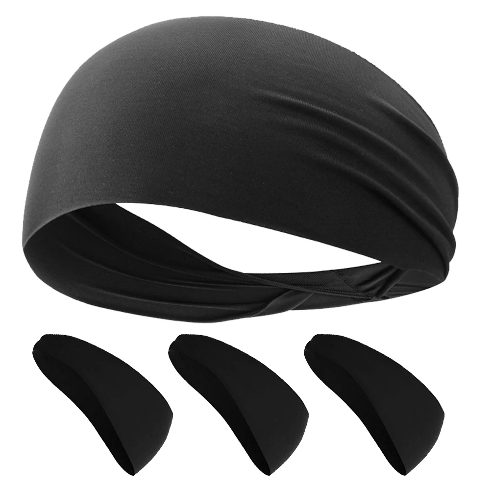 

4pcs Headbands Sweatbands Athletic Headband Male for Male Yoga Workout Fitness Hair Bands Men Women Black Elastic Durable
