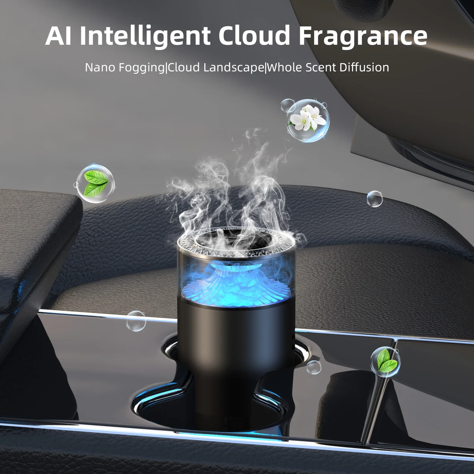 Smart Aroma Diffuser 2 in 1 Car & Desktop Scent Machine, Ultrasonic Cool Mist Humidifier, Colorful LED Light Home Air Freshener