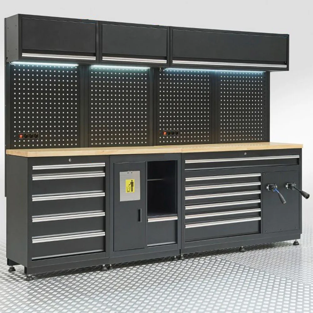 JZD 2025 Heavy Duty Black Steel Combination Tool Cabinet 600KG Capacity Adjustable Height for Garage