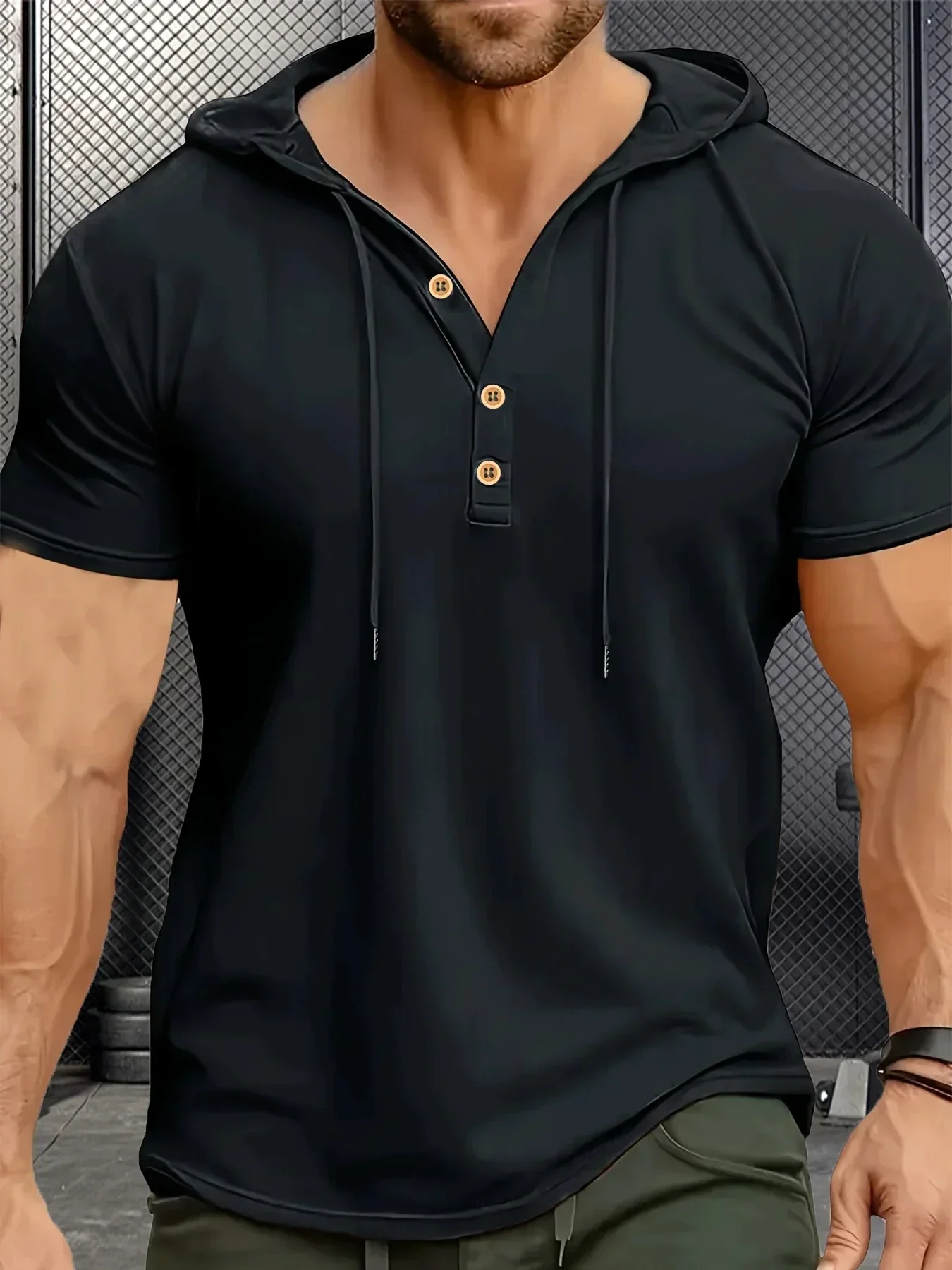 Summer Men's Casual Hooded T-shirt Loose Solid Color Lightweight Short Sleeved Male Outdoor Sports Hoodies Tee Tops image 5