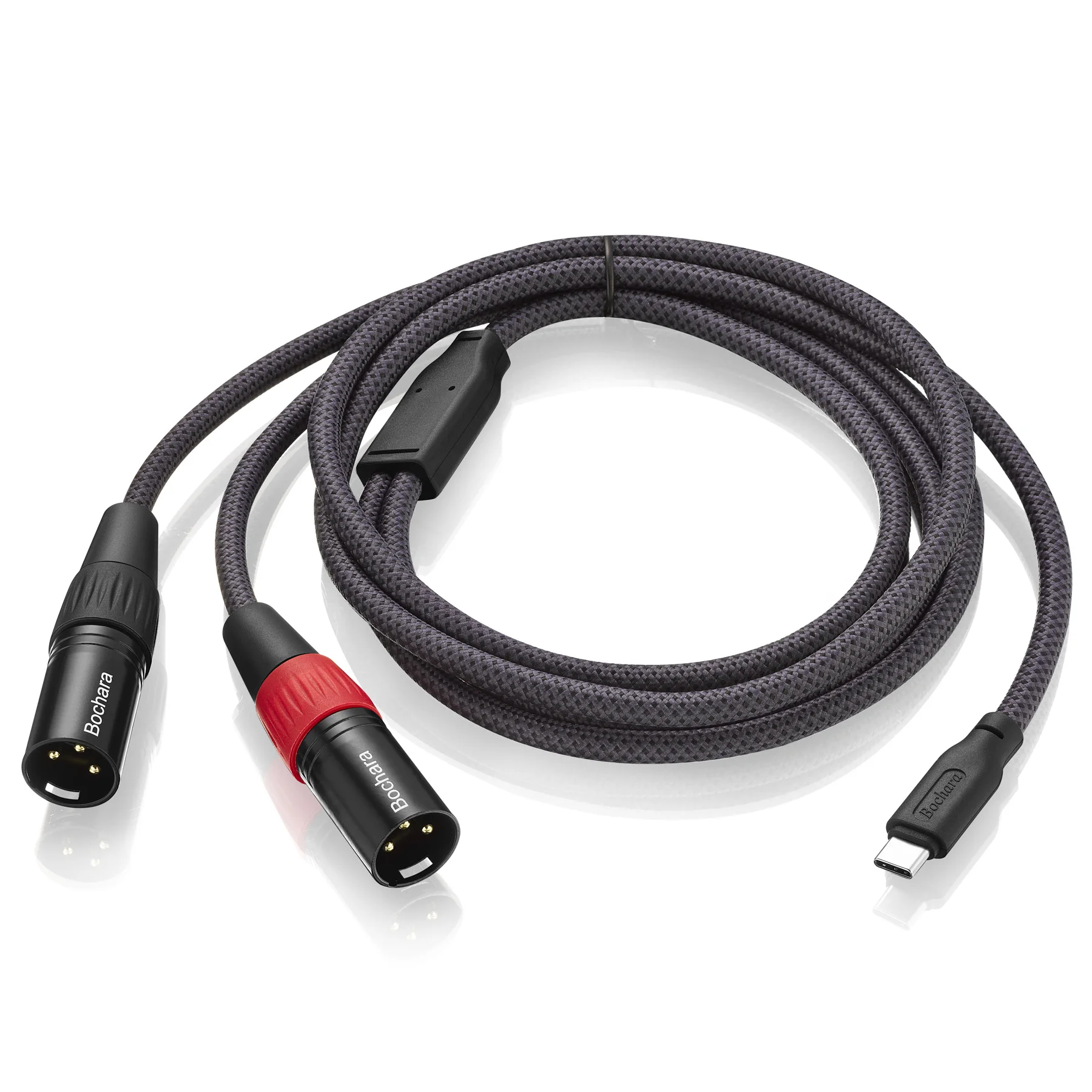 Bochara Braided Type C to Dual XLR Male OFC Audio Cable Dual Shielded Built in Chipset 32bit@384KHZ For Speakers Amplifier Mixer