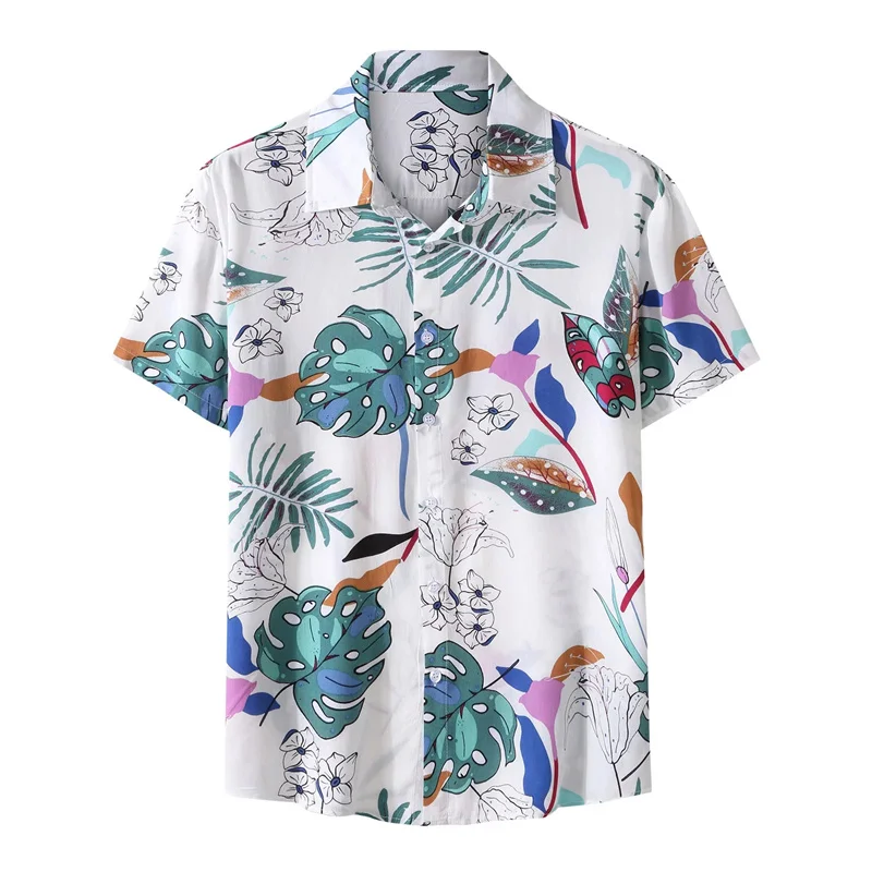 Fashion Summer Hawaiian Shirt For Men Tropical Plants Leaves 3d Print Short Sleeves Harajuku Casual Button Down Aloha Shirt