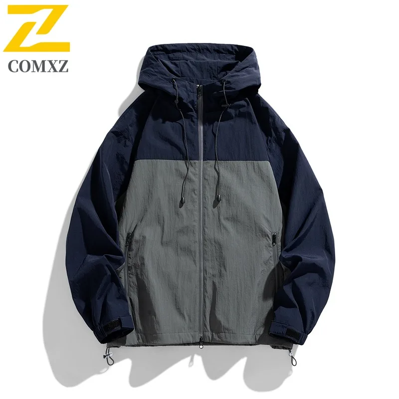COMXZ Luxury Jacket 2025 New Casual Splicing Mountain Climbing Windproof Coat Classic Hooded Lightweight Spring Autumn New Wear