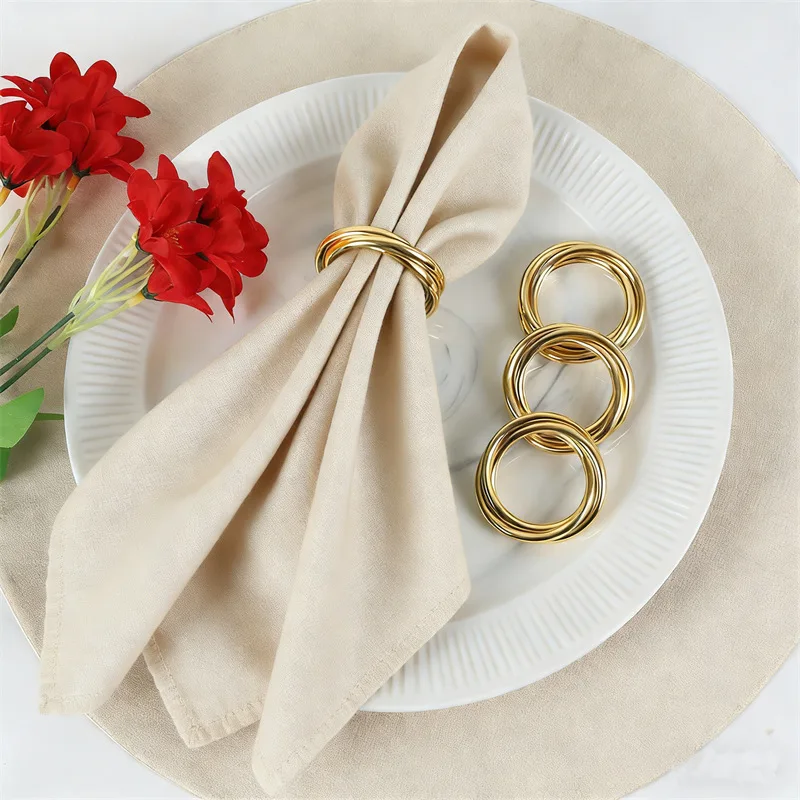 Triple Ring Metal Circle Table Napkin Ring for Restaurants Tableware Decorative Table Setting Wedding Gold Napkin Clip