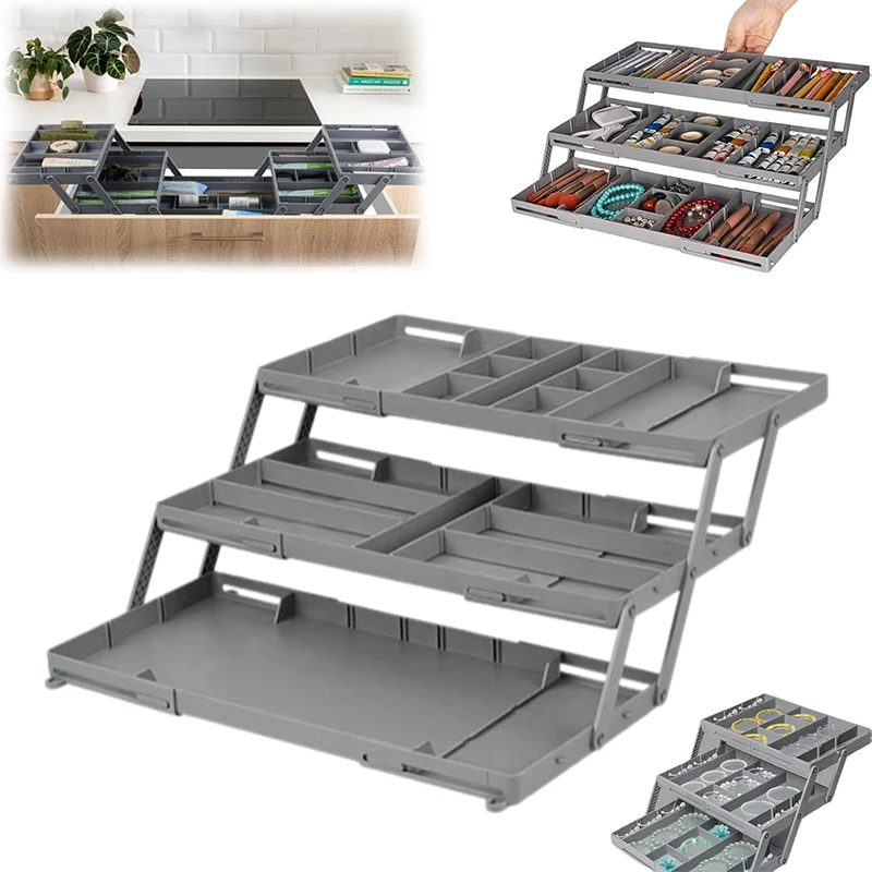

2/3 Foldable Drawer Organizer Multi Level Storage Tray Adjustable Divider Versatile Jewelry Cosmetics Drawer Organizer