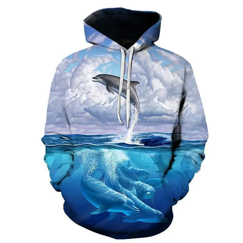 2024 Dolphin Family Pullover Men's Casual Hoodie Sea Life Hoodie 3D Printed Scenery Hoodie Cute Men's Sweatshirt