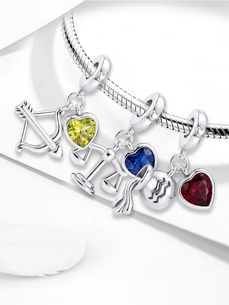 925 Silver Plated Personalized Love Heart Constellation Charms Beads Fit Original  Bracelets Bangles Jewelry Gift