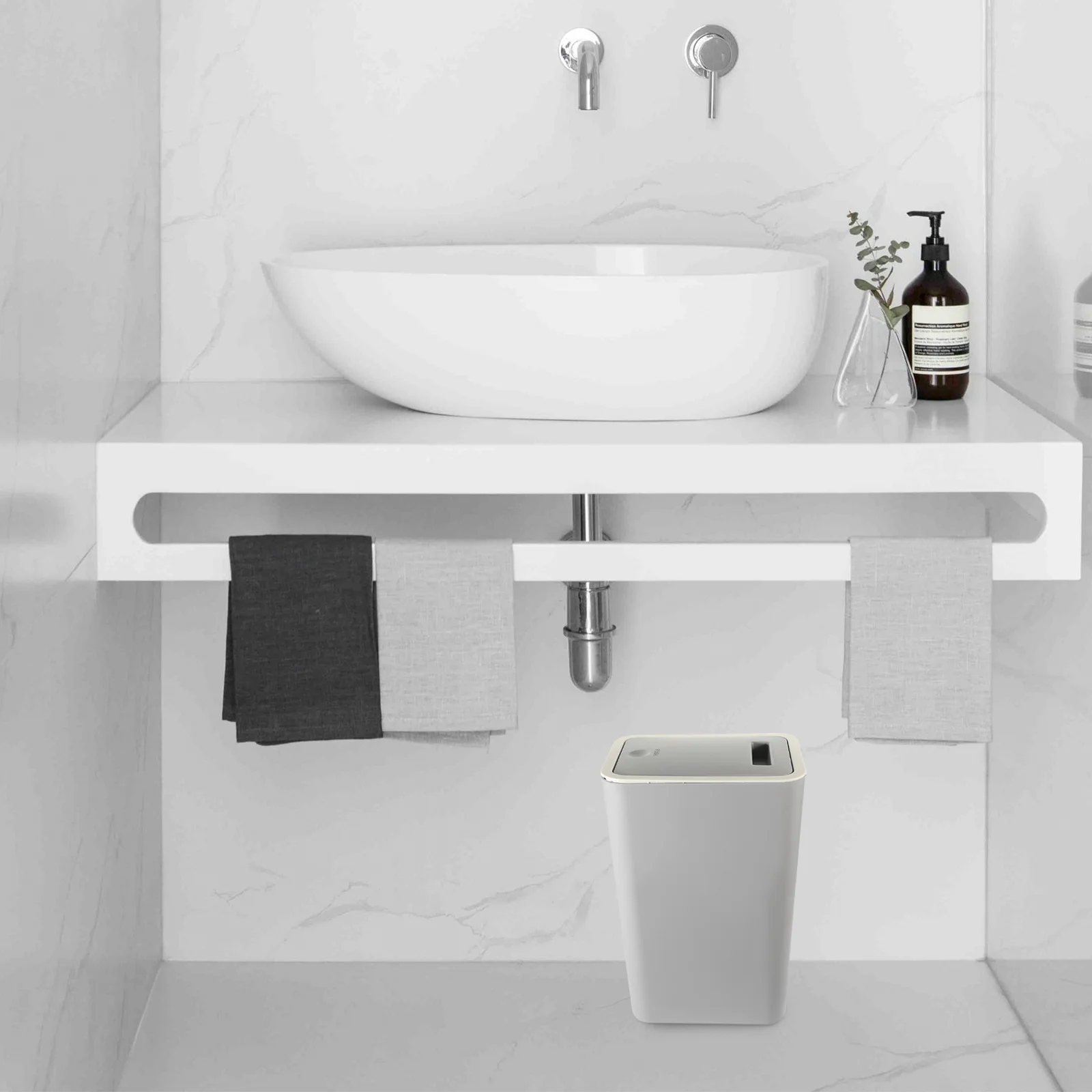 

1pc Press Type Trash Can Slim Thickened Pp Bathroom Bedroom Kitchen Bin Portable Garbage Container Home Office Dorm Waste Basket