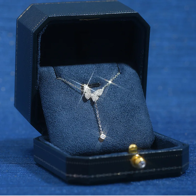 Korean style ins style jewelry fashion clavicle chain butterfly tassel diamond pendant 925 sterling silver necklace for women