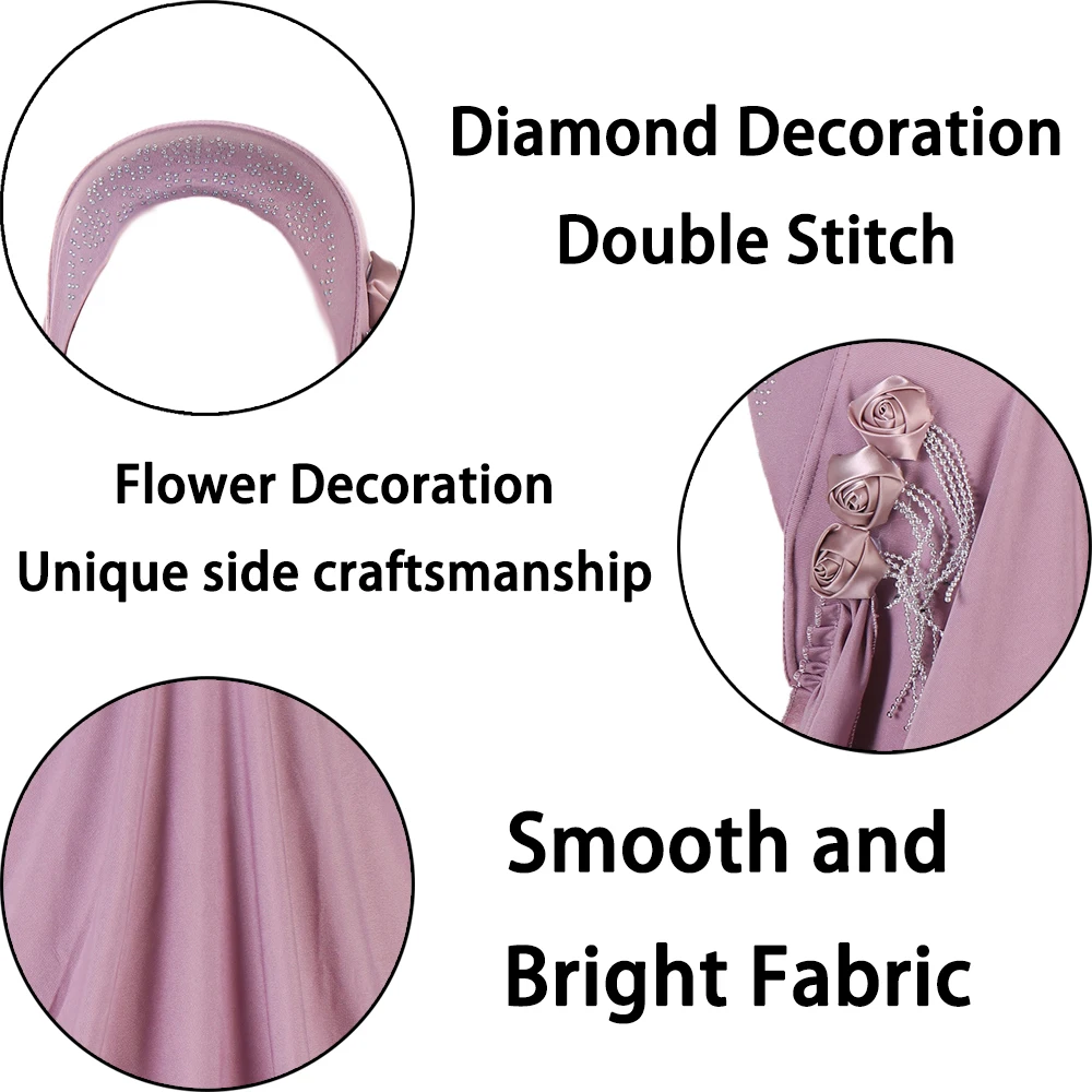 RIMAIRE Pure Color Muslim Inner Hijab with Diamond and Flower Decoration Soft and Comfortable Hijabs for Women New Headscarf