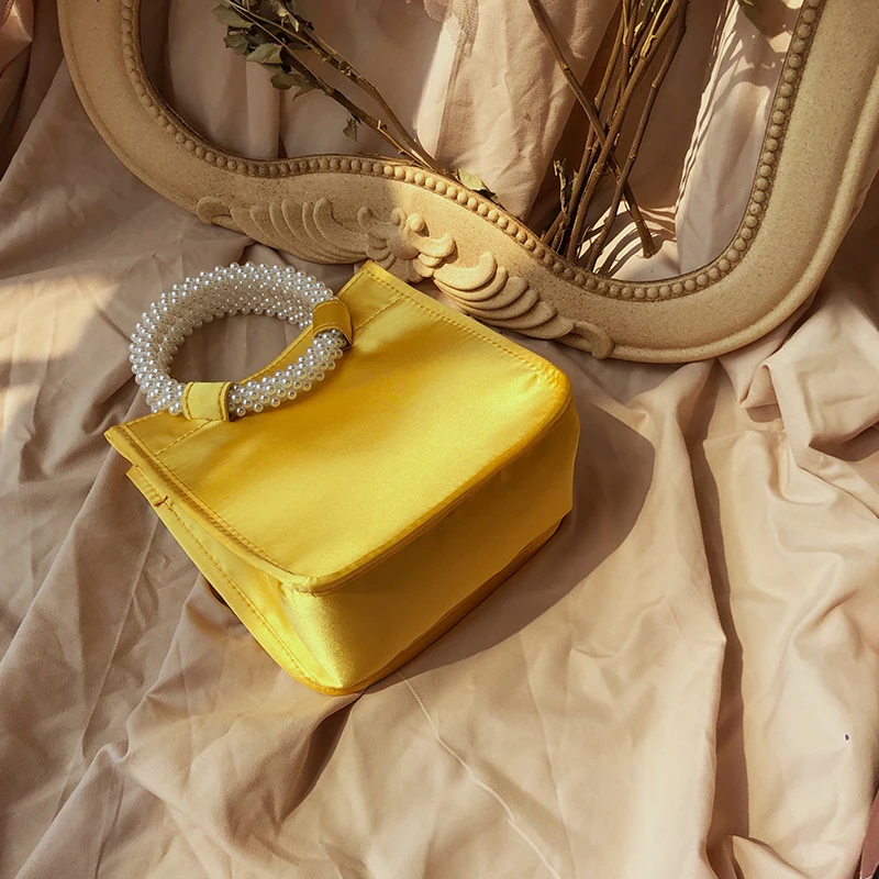 Retro Yellow Satin Niche Light Luxury Women Bag New Pearl Tide Handbags for Women 2022 Designer Trendy High-end Elegance Office