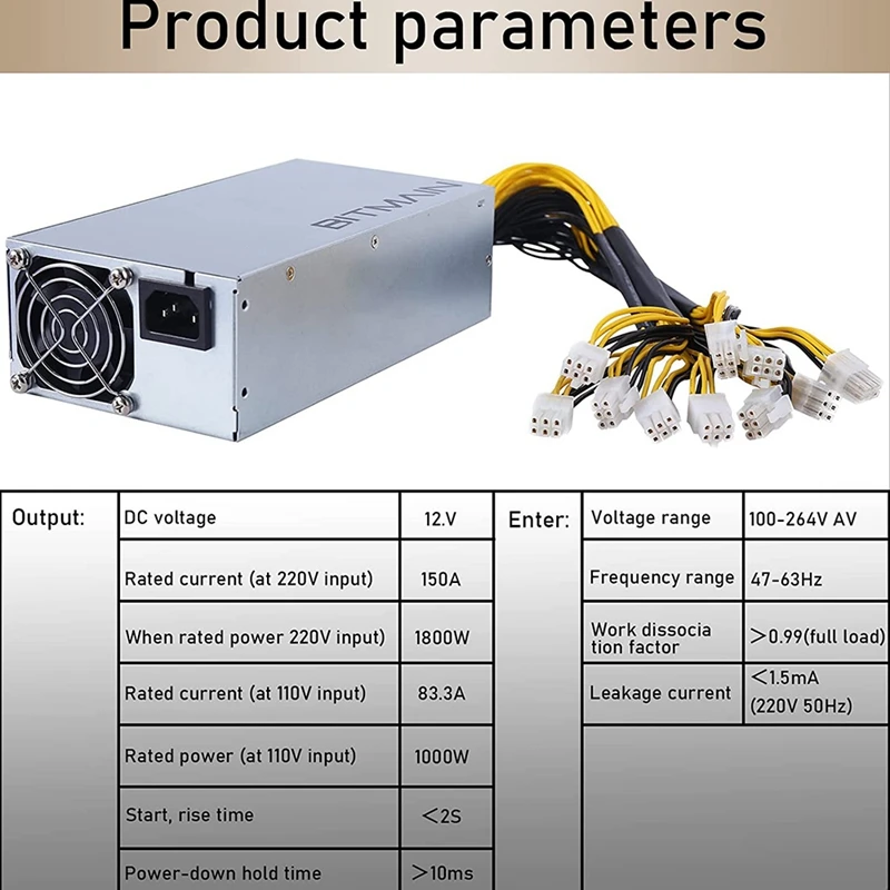 APW7 1800W Power Supply Mining PSU For Bitmain Antminer S9/L3+/A6/A7/R4/S7/E9 With 10X PCI-E 6Pin Connectors