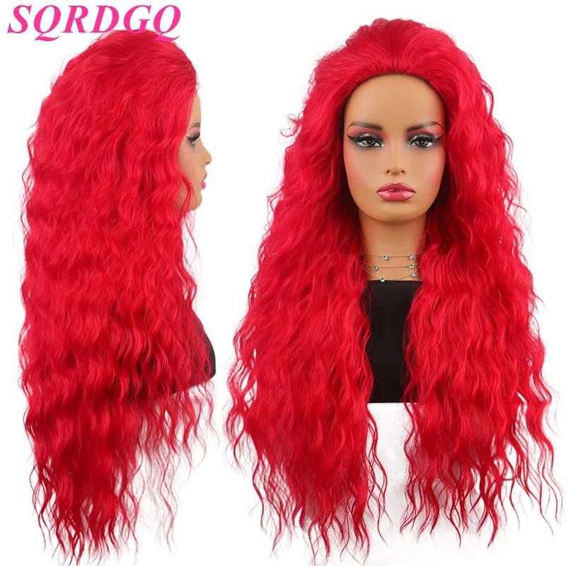 

SQRDGQ женские парики для косплея, 28 дюймов, длинные синтетические парики, женские костюмы на Хэллоуин, натуральный волнистый красный парик, женский косплей, высокое качество