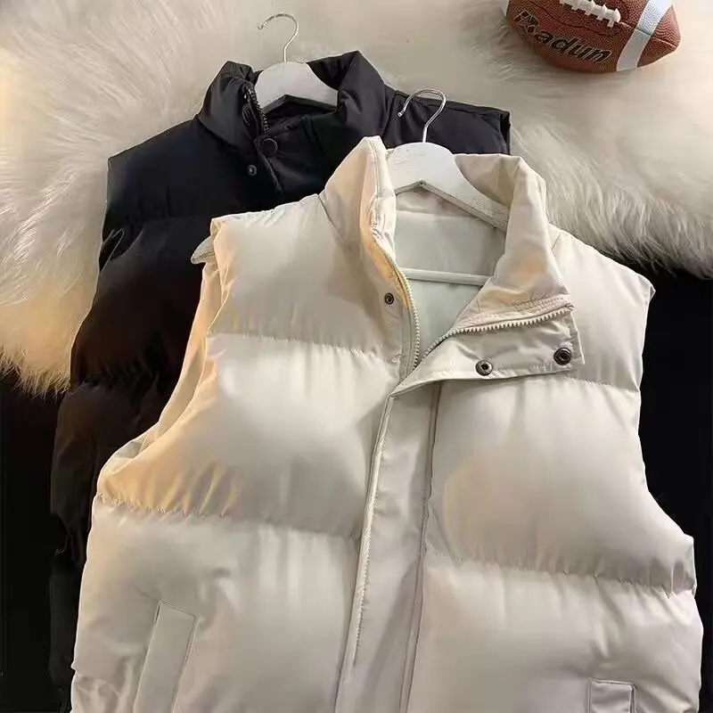 Parkas para mujer, chaleco, abrigos, chaquetas sólidas, bolsillo con cremallera, cordón, cuello levantado, sin mangas, grueso, holgado, informal, Otoño Invierno 2025