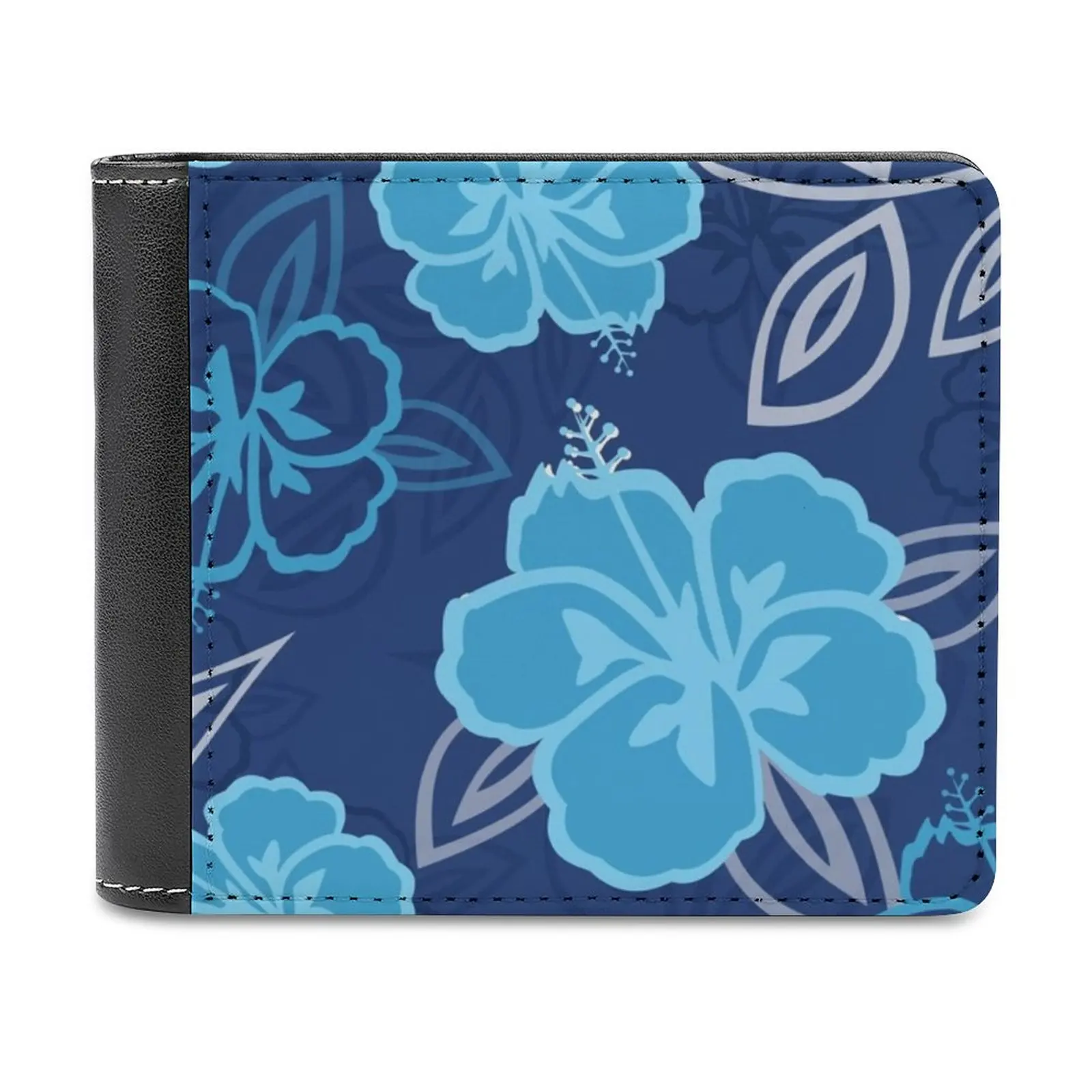 

Blue Hawaiian Hibiscus Pattern New Men Wallets Pu Leather Men Purse High Quality Male Wallet Hawaii Hawaiian Tropical