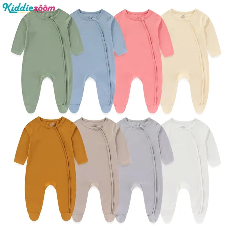 1 Piece Unisex Cotton Baby Girl Clothes Newborn 2-Way Zipper Solid Color Jumpsuits 0-12M Baby Boy Clothes Long Sleeve Autumn