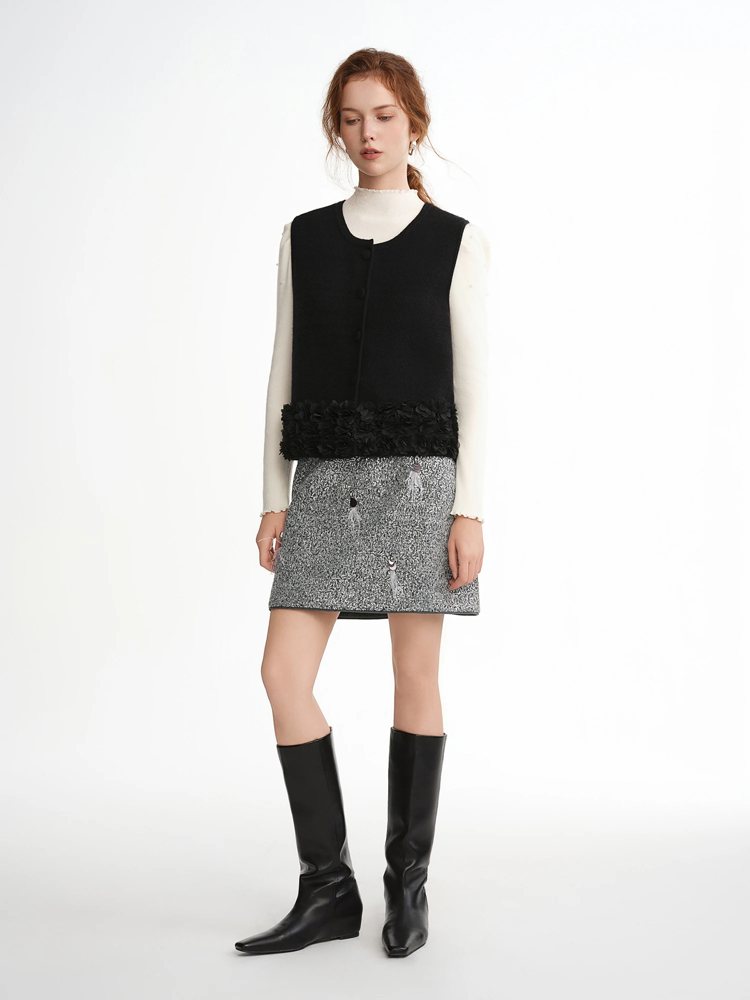 DUSHU Plus Size Shimmering Feather Sequin Midi Skirt Glitter Party Cocktail A-Line Evening Women’s 2025 Autumn Winter New
