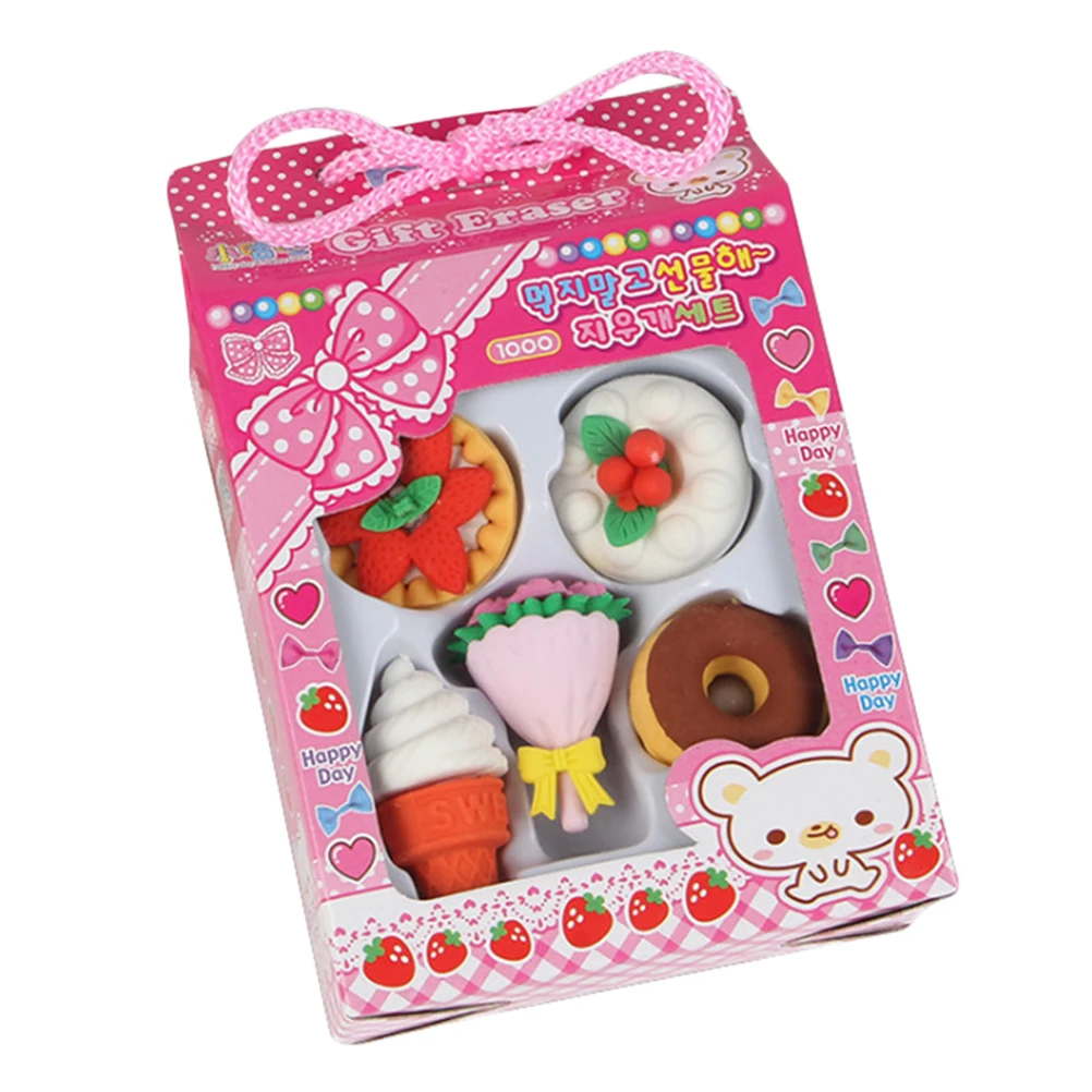 

5 Pcs Different Colors Erasers Pencil Rubber Cute Designs Easy to
