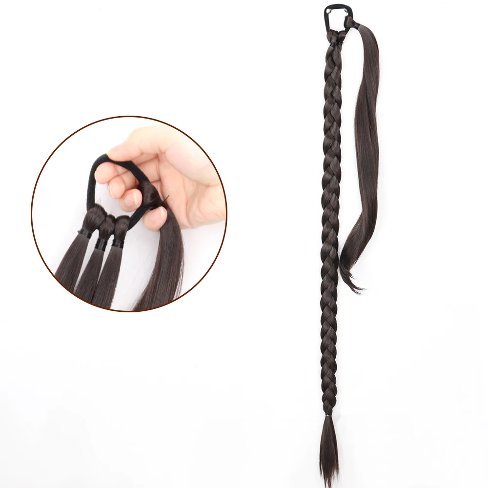 Extensiones de Cabello sintético de cola de caballo trenzada larga para mujer, cola de caballo negra y marrón con cuerda de pelo, fibra de alta