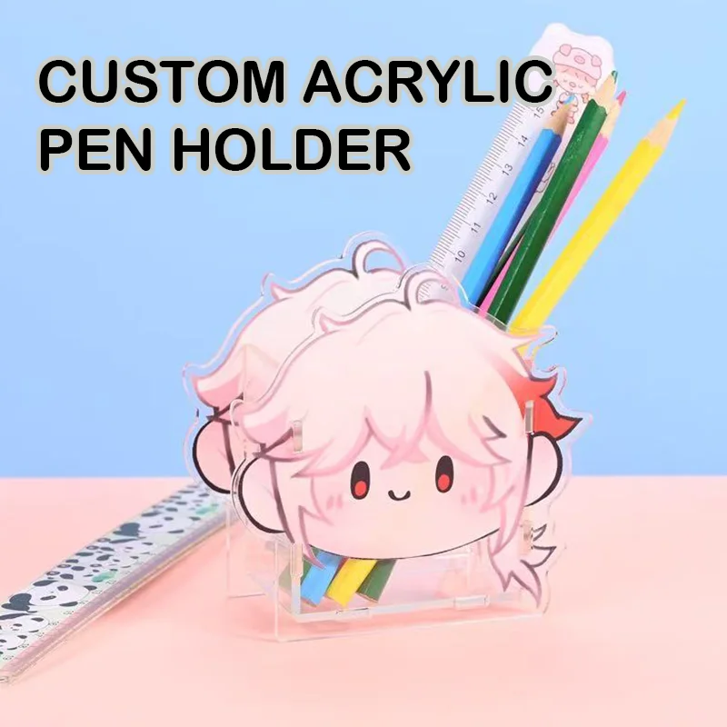 

Custom Acrylic Pen Holder Cute Cartoon Desktop Stationery Case for Bathroom Table Organizer Multifunctional Storage