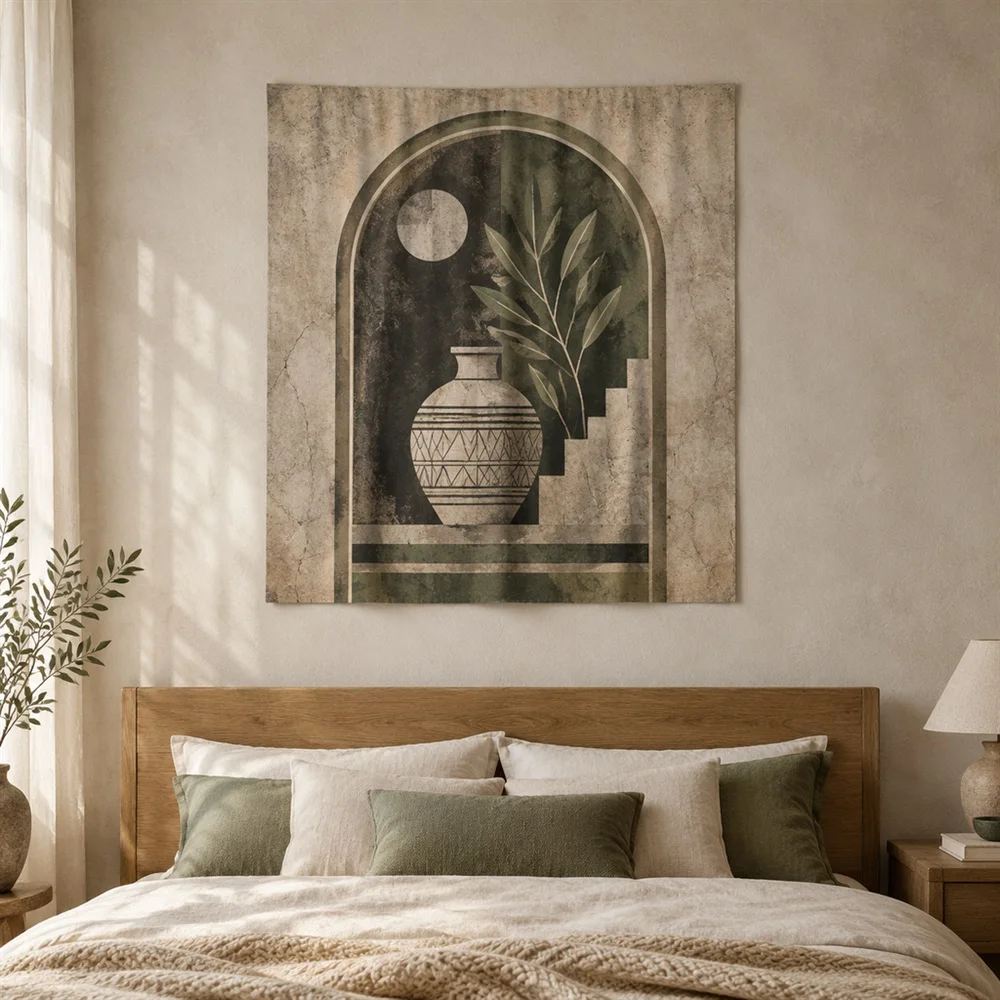 VIKAMA Ceramic Carved Pattern Framed Panel Tapestry Wall Hanging, Wabi Sabi Wall Decor Tapestries for Nursery Kids Room Bedroom