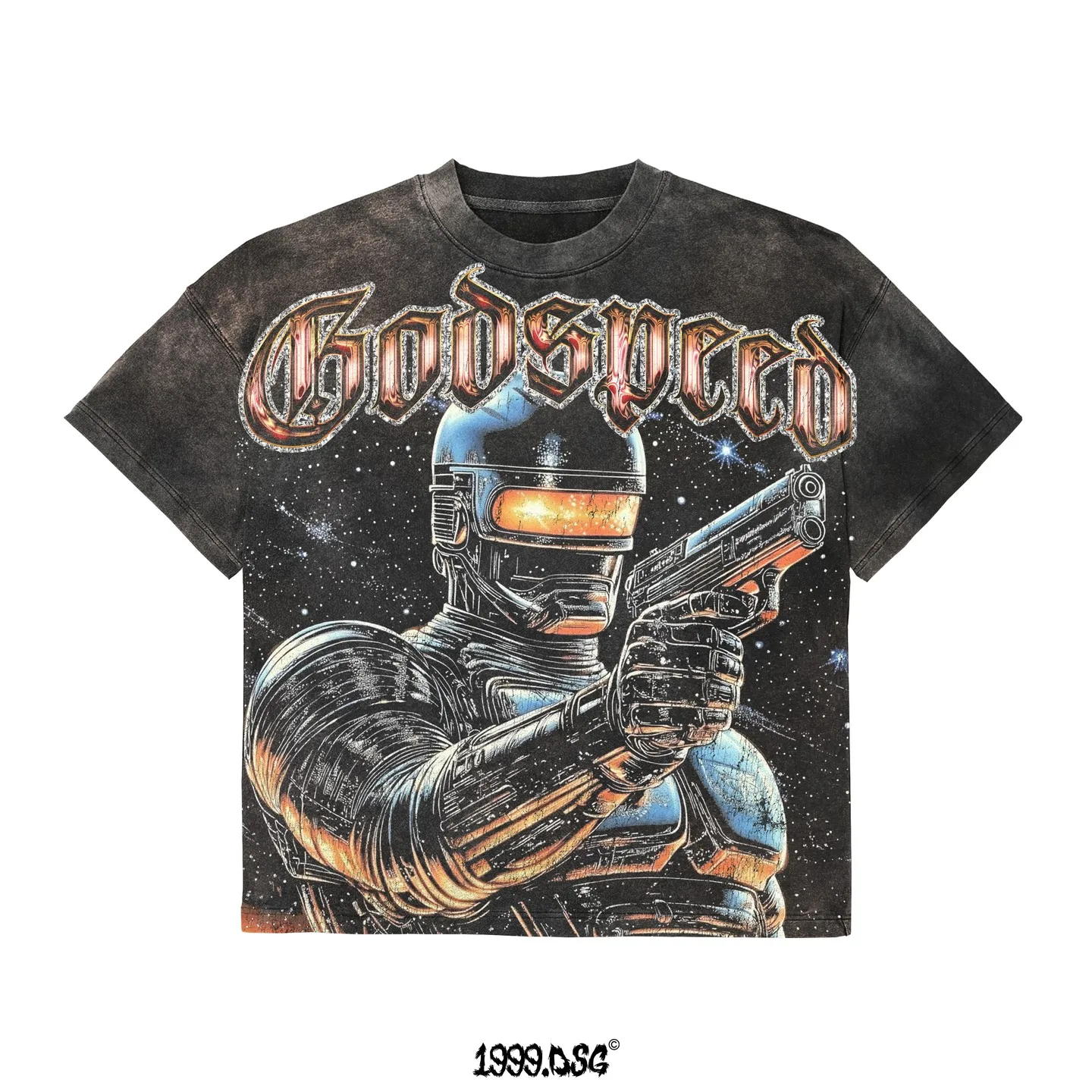 

American Robo Cop graphic t shirts oversized y2k top washed retro black harajuku short sleeve streetwear t shirt men clothing