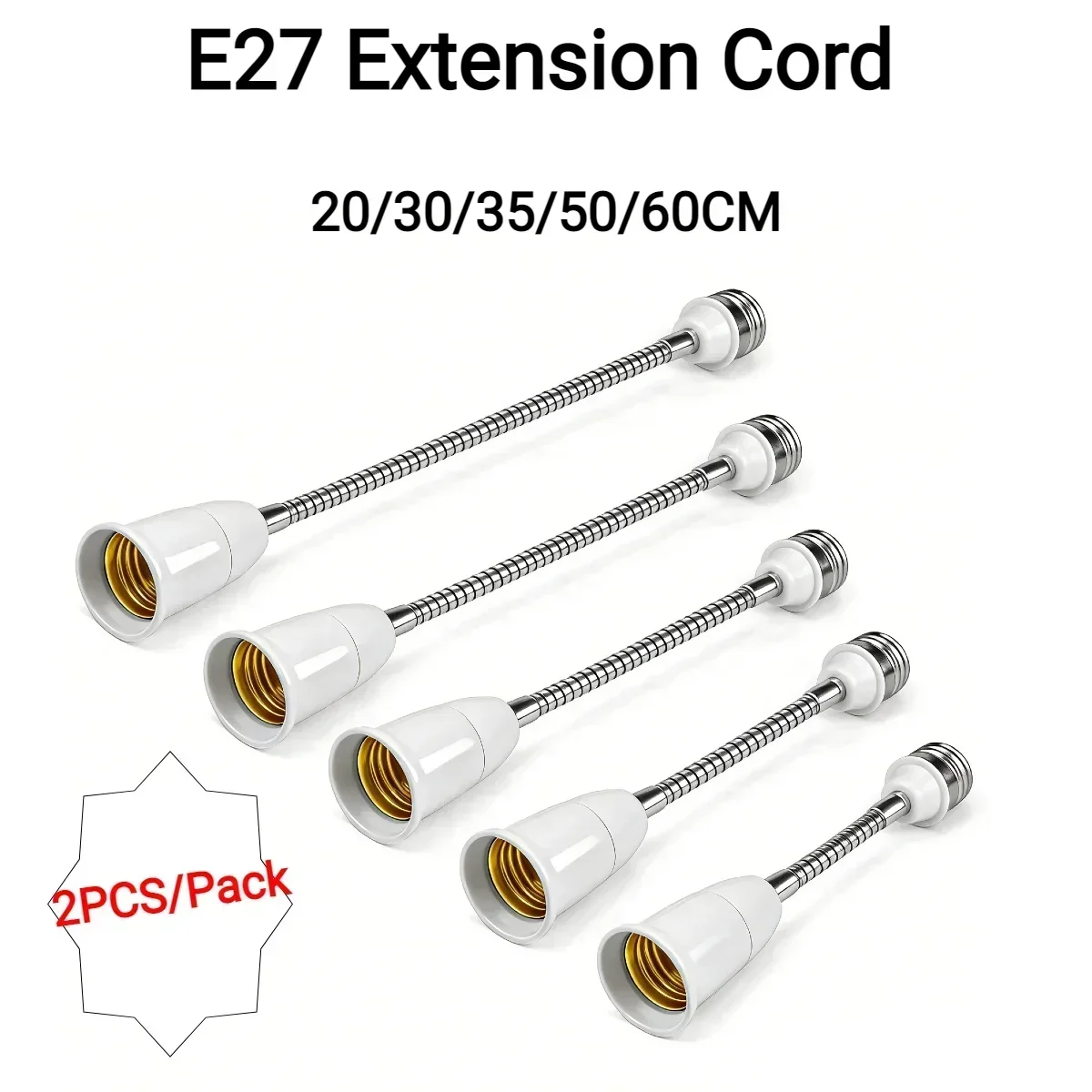 2PCS/Pack Universal Soft E27 Bulb Holders Extension Cords 20CM/30CM/35CM/50CM/60CM Flexible Bulb Socket Cables