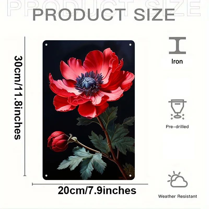 Vintage Red Hyacinth Metal Tin Sign 8x12 Inch, Rustproof 2D Flat Wall Art for Home Living Room Indoor Outdoor Holiday Decor