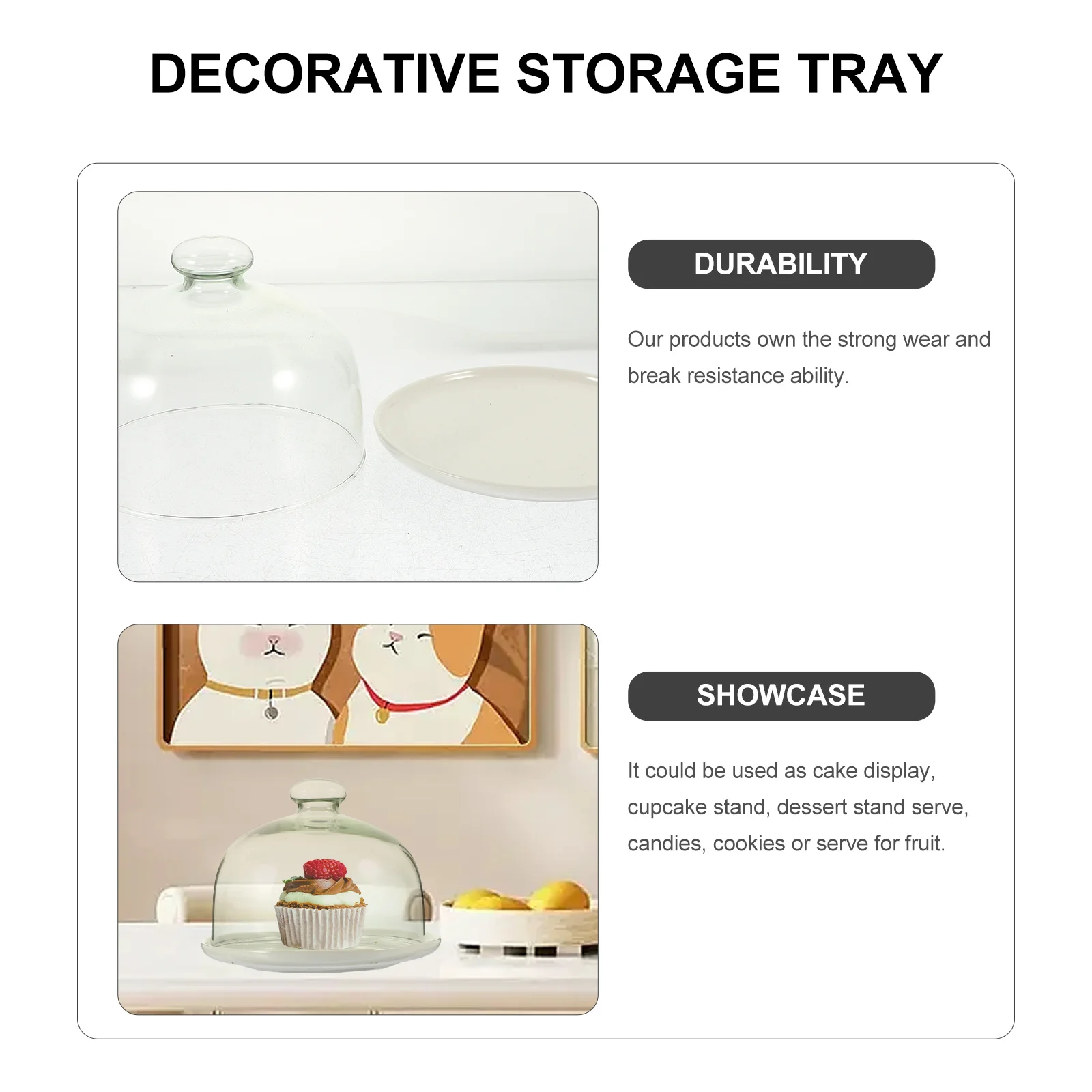 

Fruit Foretaste Plate Cake Plate Ceramic Glass Dome Decorative Cake Display Tray for Weddings Birthdays Parties